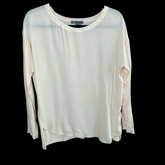 Vince Pale Peach Silk Knit Back Long Sleeve Top Size Small - Picture 1 of 9